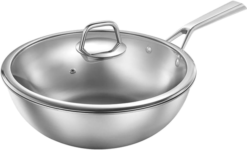 Wok de titane pur 32 cm avec couvercle en matériau composite à fond plat doré