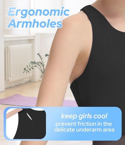 Girls Tank Tops Dance Outfits Crop Top Double Lined High Crew Neck Racerback Cropped Athletic Top for Ballet Yoga Gymnastics 6