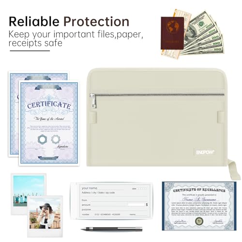 ENGPOW Accordion File Organizer,Fireproof 13 Pockets Expanding File Folder,Document Organizer Folder with Zipper&Labels,Portable Home Travel Safe Storage for Letter A4 Files and More,Beige