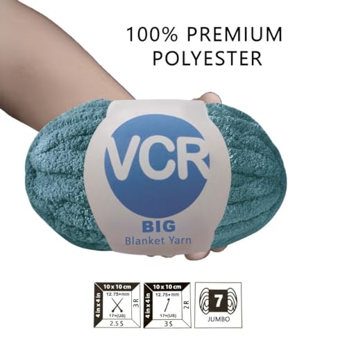 Image of VCR Prussian Blue Yarn, 200 Grams Big Chunky Hank, 22 Meters Length, Suitable for Knitting Blankets and Pillows, 100% Polyester Yarn Ball for Crochet DIY, Soft Threads, Pack of 1