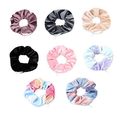 MSSD 8 Pcs With Pocket Zipper Soft and Comfortable Hair Bands Hair Ties Ropes Elastics Ponytail Holdersfor Women or Girls Hair Accessories