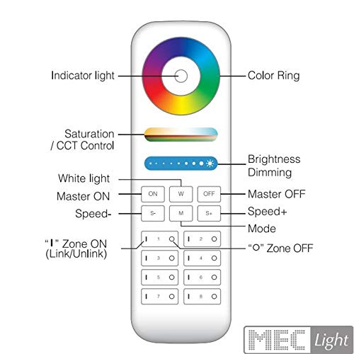 RGB+ CCT - Juego de control por radio LED con mando a distancia de 8 zonas (2,4 GHz, mando a distancia, 12-24 V)
