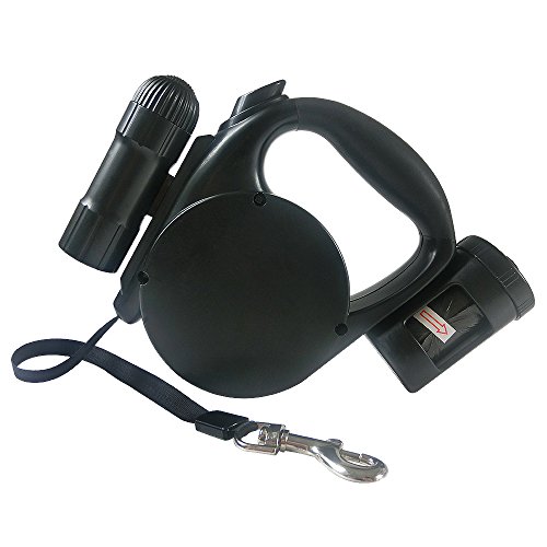 BOGZON New Explore Retractable Belt Dog Leash, 16.5-Feet Long Strap, One Button Break & Lock, Tangle Free, With a LED Flashlight & Garbage Bags Dispenser & FREE Dog Waste Bags, Black