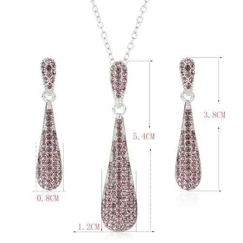YINLI Purple Rhinestone Teardrop Pendant Necklace Earrings Jewelry Sets — view 3