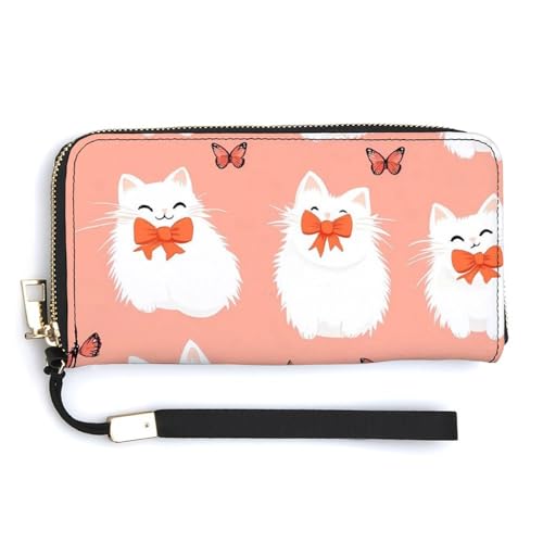 Funny Cat with Tie Clutch Wallet Wristlet Long Handbag PU Leather with Card Slots Cash Coin Pocket for Women Men
