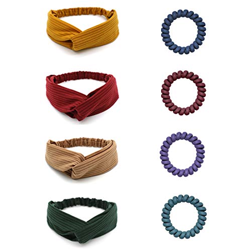 Vekola Headbands for women Spiral Hair Ties Knotted Elastic Leisure Fashion Hair Accessories 4Pcs Hair Band 4Pcs Spiral Hair Ties (Style 1)