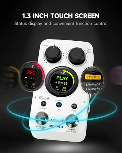 MOOER GL100 Looper Pedal Drum Machine, 2 in 1 Drum Looper Guitar Pedal 1.3-inch Touchsreen 100 Slots with 300 Minutes in Total Auto-record Time Stretch Function Dedicated Editor Software