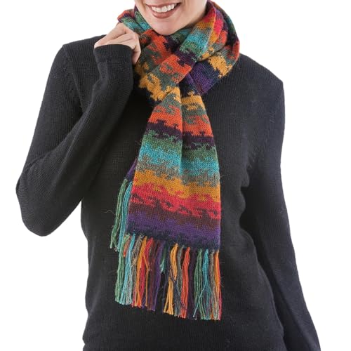 NOVICA Artisan Handmade 100% Alpaca Scarf Wool Striped from Peru Accessories Scarves Multicolor Wrap Patternedstriped ' Andean Twilight'
