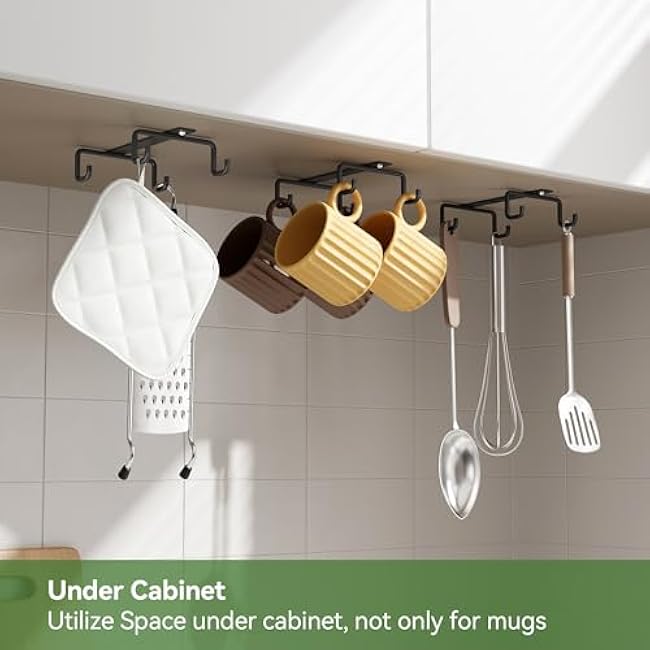 ECROCY Metal Mug Hooks Under Cabinet 3 Pack