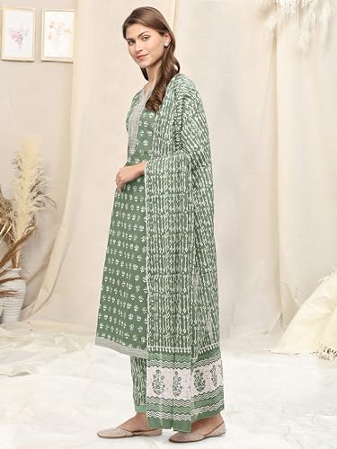 Image of MIRCHI FASHION Pure Cotton Straight Kurta Set with Dupatta | 3 Piece Ethnic Kurta Pant Set Office Wear Salwar Kurta Set for Women