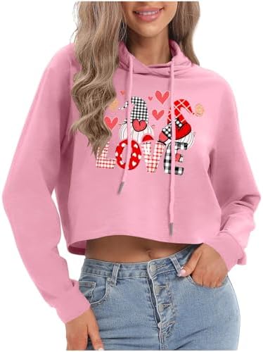 Valentines Sweatshirts for Women Cute Cropped Graphic Long Sleeve Valentine Outfits Hoodies Heart Sweater 2026