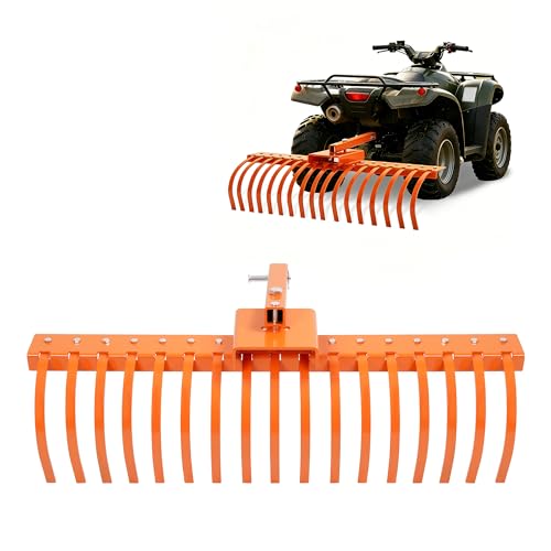 48 Tow Behind Landscape Rake W/ 2 Receiver Compatible with Lawn Tractors ATV UTV Heavy-Duty Steel with Powder Coated Orange Finish
