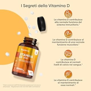 Vitamina D3 2000 UI Colecalciferolo (50mcg) Vegetariana, 400 Compresse (Scorta 13+ Mesi), 1 al Giorno, La Vitamina D Contribuisce alla Normale Funzione del Sistema Immunitario (EFSA), Senza Glutine