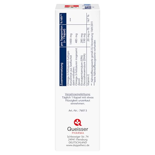 Doppelherz Omega-3 1400 - Hochdosiertes Omega-3-Konzentrat plus Vitamin E - Hoher Gehalt an Omega-3-Fettsäuren EPA & DHA - 30 Kapseln