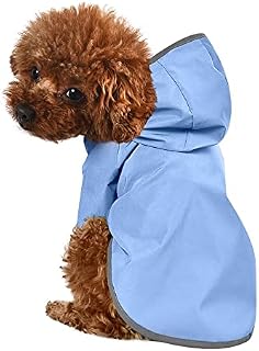 AllPetSolutions Dog Rain Coat with Harness Hole | Small Navy Waterproof Dog Coat | Puppy Reflective Rain Jacket with Hood for Small Dog | Raincoat for Dogs with Leash Hole and Poppers | 25cm Length