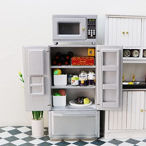 Miniature Dollhouse Fridge 1:12 Furniture Decoration Accessories Mini Refrigerator Kitchen Living Room Scene Model Ornaments (Silver) #TOP2