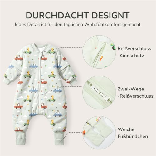MlKAFEN Baby Schlafsack Langarm mit fuBen 3,5 tog, Winter babyhöhe 105-115cm – Ansicht 3