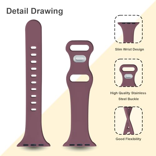 Image of Slim Band Compatible with Apple Watch Bands 38mm 40mm 41mm 42mm 44mm 45mm 46mm 49mm for Women Men,Soft Thin Narrow Silicone Sport Strap Wristbands for iWatch Series 11 10 9 8 7 6 5 4 3 2 1 SE Smoke violet