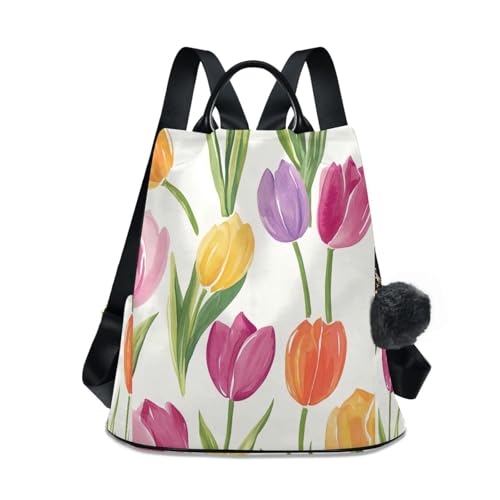 Mochila de tulipán de acuarela para mujer con acabados de alta costura
