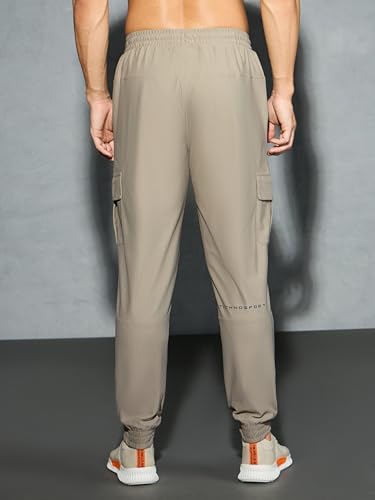 Image of TECHNOSPORT Men's Solid Slim Fit Sports Cargo Joggers DURACOOL+ Quick Dry Breathable Moisture Wicking Stretch Gym Track Pants Running Training Fitness Activewear