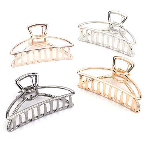 Lucandy 4PCS Large Metal Hair Claw Clips Hair Catch for Women Half Bun Hairpins for Thick Hair(Silver+Rose Gold+Gold+Black)