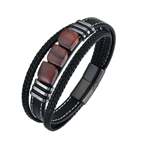 STARCHENIE Multi Strand Bracelet for Men Square Authentic Tiger Eye Black Braided Leather Mens Bracelet and Stainless Steel Buckle
