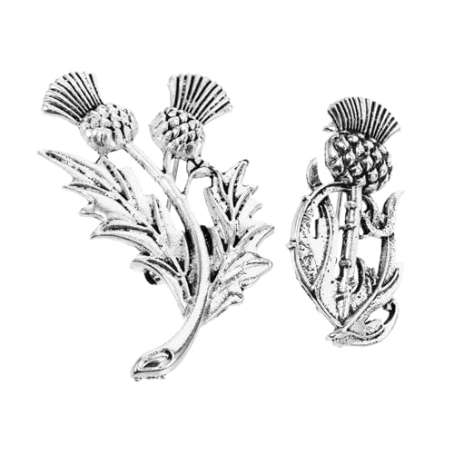 DIKACA 2pcs Vintage Style Flower Brooch Pins Creative Scottish Thistle Lapel Corsage Pins for Women Alloy Brooch Suit Accessories for Special Occasions and Gifts