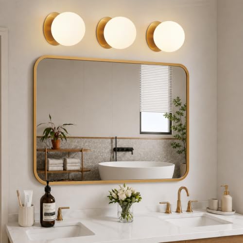 Image of 2 Pack Wall Sconces, Modern Globe Sconces in Aged Brass, Wall Light for Bedroom Bathroom Living Room & Hallway Vanity Lighting, Ceiling Light Fixture