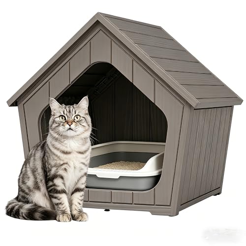 Image of Cat Litter Box Enclosure Furniture, Hidden Litter Box with Air Holes, Cat Houses for Outdoor Cats, Wide Opening Design for Easy Cleaning, Grey