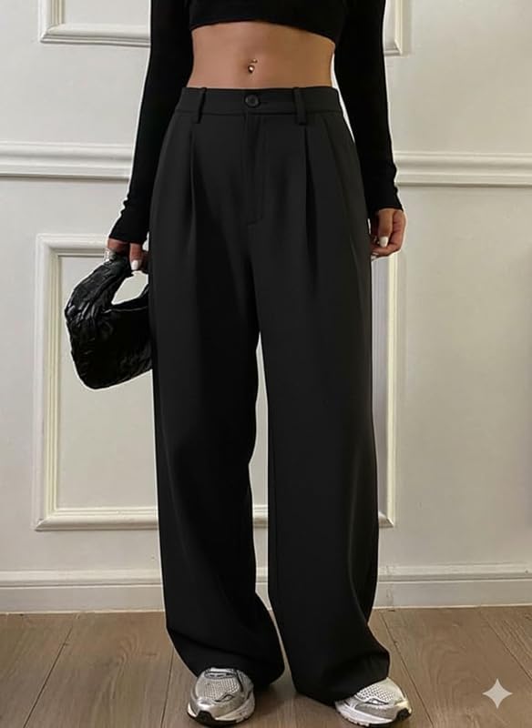 Image of OOMPH! Women's High-Waisted Pant | Wide Leg Trousers | Korean Style Stretchable Trouser