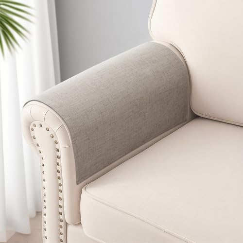 SPWIY Couch Arm Covers Linen Chair Arm Covers Anti-Scratch & Stain Resistant Furniture Protector for Sofa Set of 2 Washable Recliner Armrest Cover for Pets, 20" W x 24" L, Camel