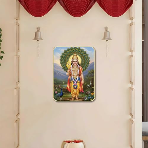 Image of SAF Lord Murugan Wall Art with Table Top Stand & Wall Hanging Hole | Kartikeya Subramanya Swamy MDF Religious Painting for Home Mandir Vastu Decor