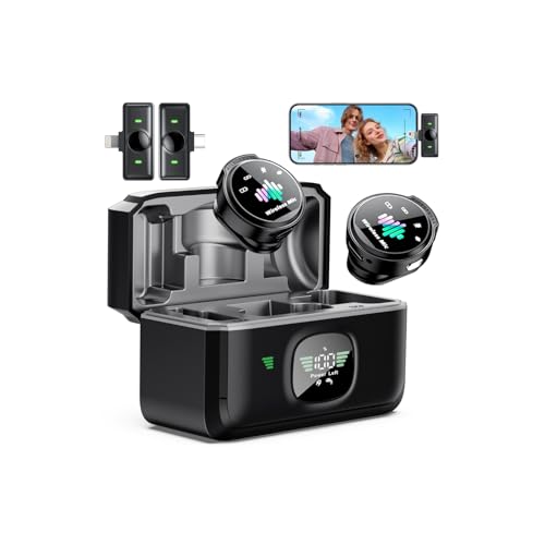 Image of Wireless Lavalier Microphone for iPhone: ๐๐H with Charging Case | Microphone for iPhone & Android -30dB Noise Reduction - Plug & Play - Mini Mic for Vlogging TikTok YouTube