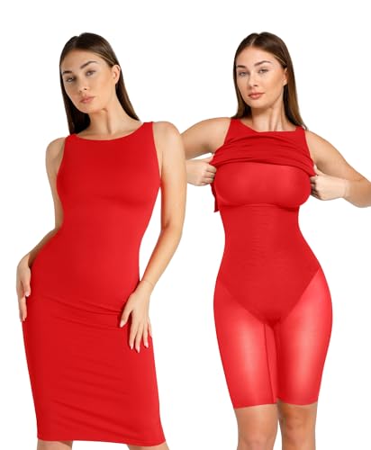 Image of Popilush Shapewear Dress Tummy Control Midi Work Dresses for Women Office Elegant Sleeveless Boat Neck Pencil Dress