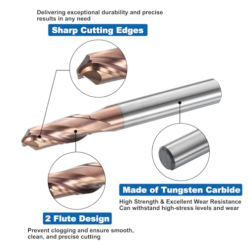 Image of HARFINGTON Ball Nose End Mill 2 Flute 5 /16 inch Diameter 5 /16 inch Shank Tungsten Carbide TiAlN Coated Spiral CNC Router Bits 13 /16 inch Cutting Length Single End Ball for Carving Engraving Grinding