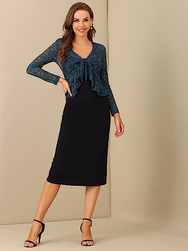 Image of Allegra K Bolero Shrug for Women's Lace Cardigan Tie Front Crop Ruffled Formal Dressy Wedding Shrugs