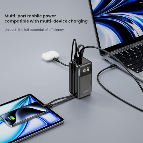 Image of AGARO Sonic Power Bank 20000 mAh 65W 4-in-1 Power Bank (Type-C & Lightning Cable, USB-A & Type-C Port),65W PD & 60W QC Output, Fast Charging for Laptop, Mobile, Tablet, iPad, smartwatch, earpods.