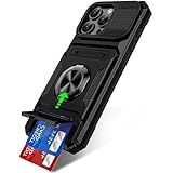 iPhone 16 Pro Max用ケース 360度スピンリングキックスタンド&カードホルダー [スクリーンプロテクター付き] ミリタリーグレードカバー、高耐久 耐衝撃 保護ケース iPhone 16 Pro Max用 ブラック