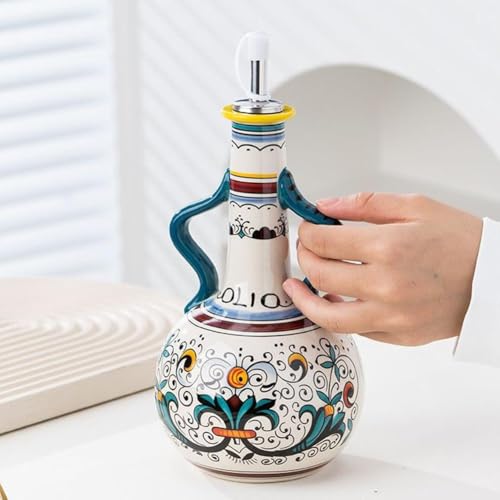 Italian Ceramic Olive Oil Dispenser Bottle 23oz,Hand Painted Olive Oil Bottles for Kitchen,Underglaze Colored Ceramic Oil Pot,Household Olive and Rapeseed Oil Bottle,for Vinegar,Coffee Syrups,Sauces - Image 6