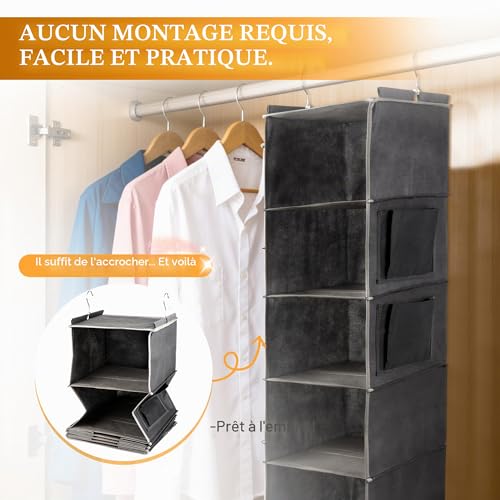 Aurinovellia 6 Niveaux Étagère Suspendue, Pliable Rangement Suspendu Tissu – vue 3