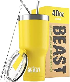 Beast Tumbler - 550 ml (20 oz), Aqua Blue | Reusable Stainless Steel, Vacuum Insulated Cup | with + 2 Straws & Cleaning Brush | Double Wall Travel Flask Perfect for Hot or Iced Coffee | BPA Free