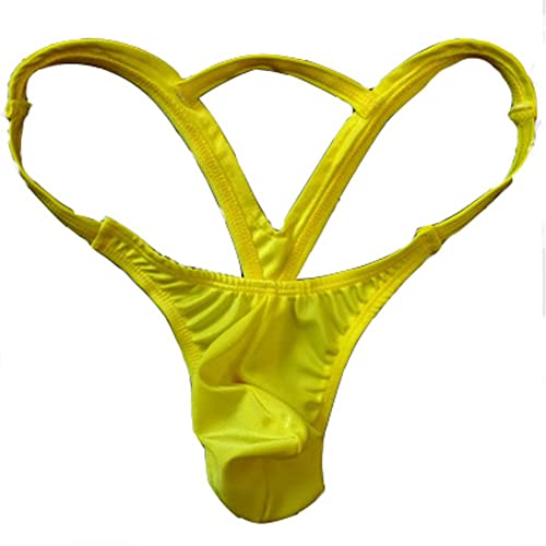 Wenmei Mens Fashion Sexy Hollow Out Double Low Brief Thong G-String Bikinis Underwear (Light Yellow) #TOP6