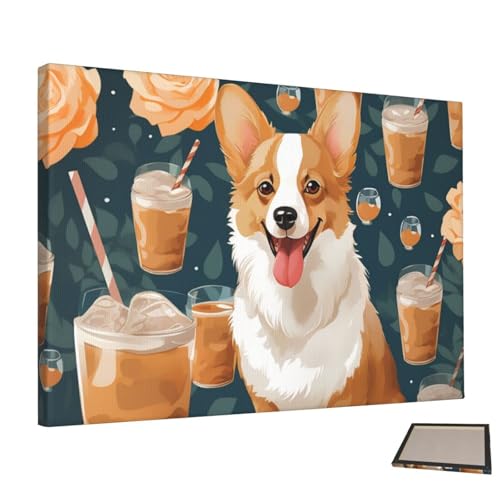 Peinture murale décorative corgi sur toile esthétique pour salon