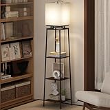 Uzelia Lámpara de Pie con Estantes para Sala, Moderna Lampara Alta de Piso con Bombilla LED, Lámpara de Estantería...