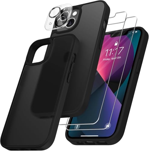 FLLAO 4 in 1 Handyhülle für iPhone 13 Hülle mit 2 Schutzfolie und 1 KameraSchutz, [Integriertes Luftkissen] Stoßfest Kra...