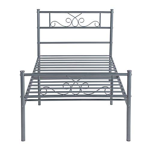 Simlife Stable Frame Size 6 Legs Two Headboards Mattress Foundation Steel Platform Bed Box Spring Replacement (Twin, Silver), #TOP4