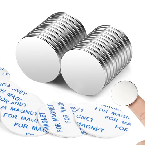 Image of 20P Super Strong Magnets, 32x2mm Heavy Duty Rare Earth Magnet with Double-Sided Adhesive Powerful Neodymium Disc Magnets for Refrigerator, DIY, Scientific, Craft, Office
