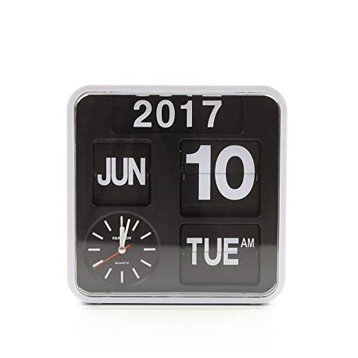 Fartech Retro Modern 9.5 Inches Calendar Day Date Flip Desk Wall Clock (White)
