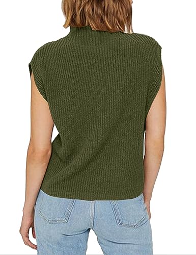Image of Womens Sleeveless Sweater Vest Turtleneck Ribbed Knit Tank Tops Basic Slim Fit Top