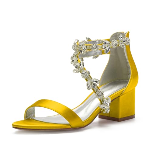 Image of Anna's Bridal Women's Low Block Heel Sandals Chunky Ankle Strap Crystal Wedding Dress Shoes Low Heel Comfortable Pump Sandals